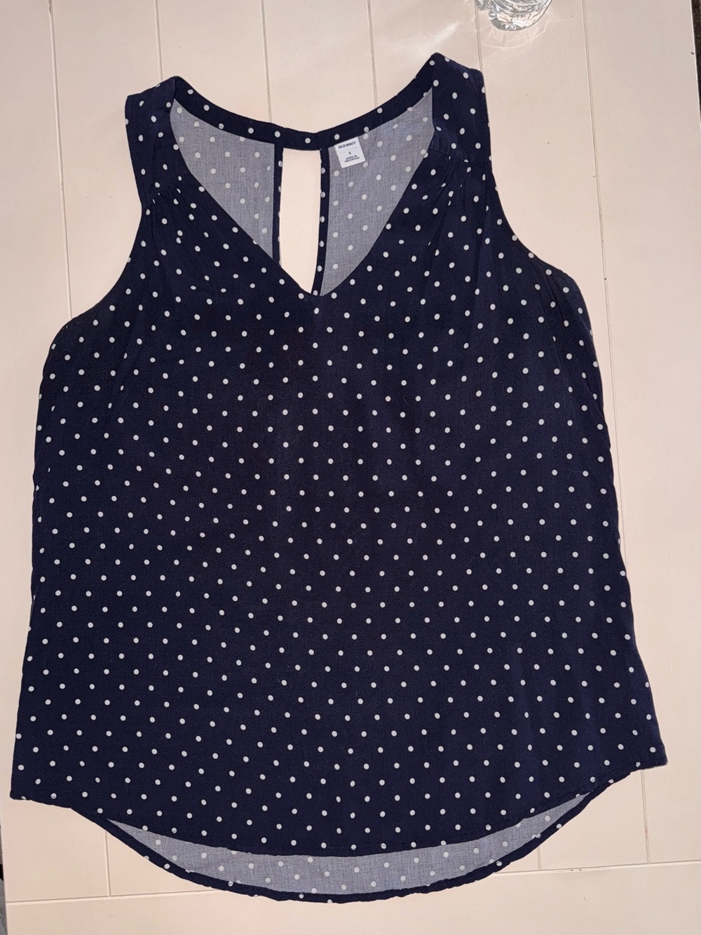 Old Navy Navy and White Polka Dot V-Neck Sleeveless Top